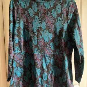 Modcloth Colorful Leaf Pattern Flare Turtleneck Blouse